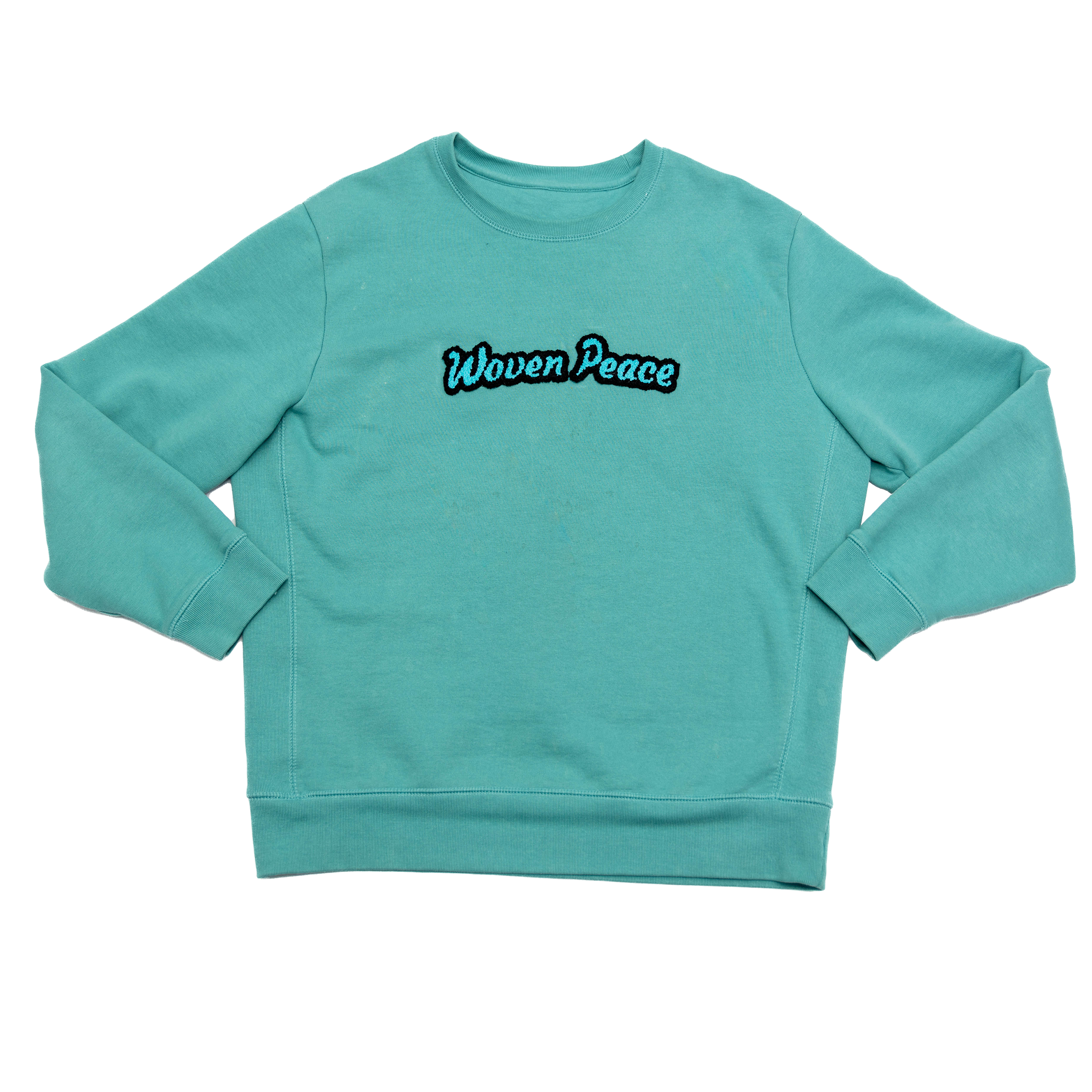 Chenille Patch Crewneck Aqua | Woven Peace